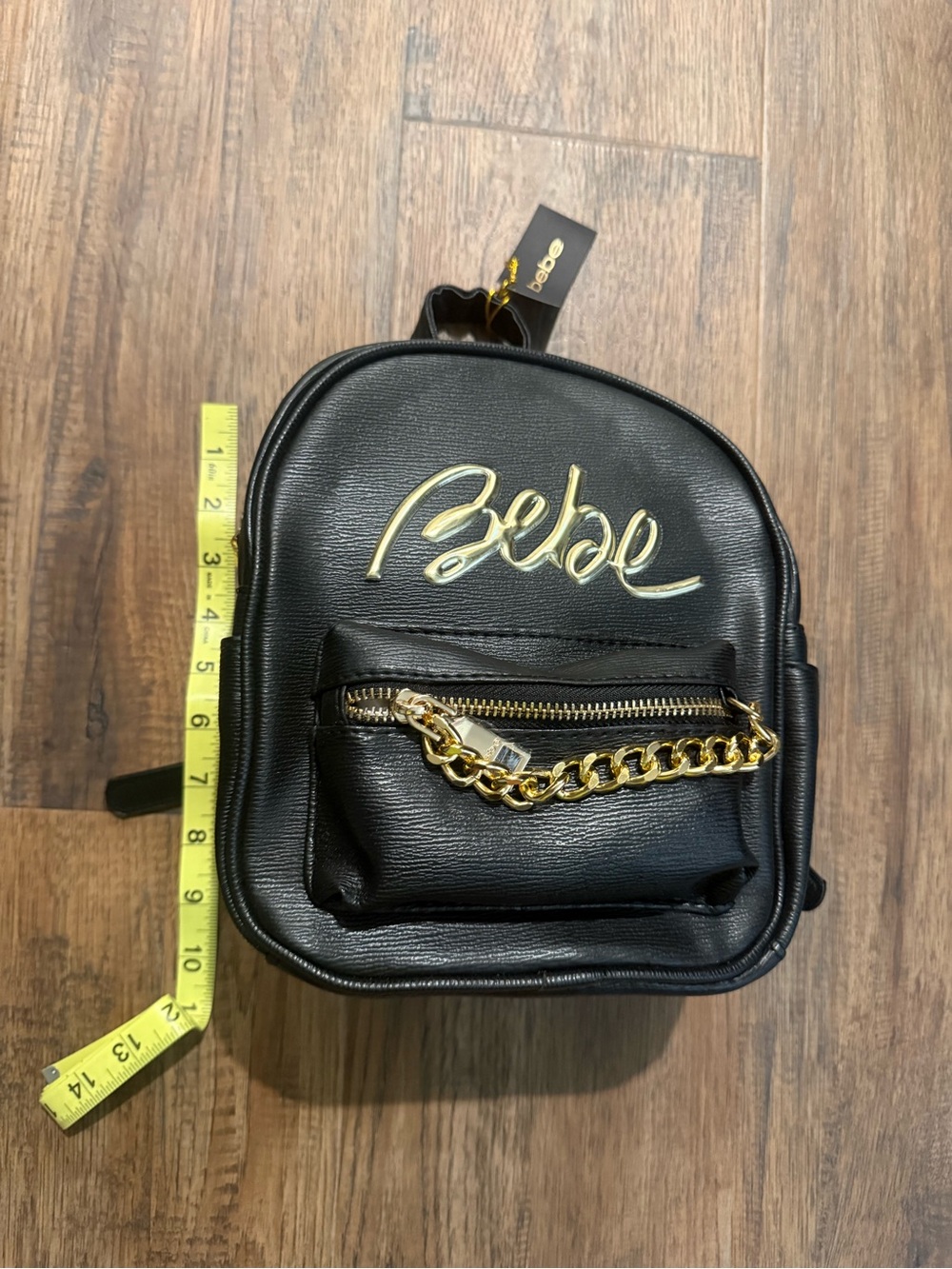 bebe Black Backpack with Gold Logo Script